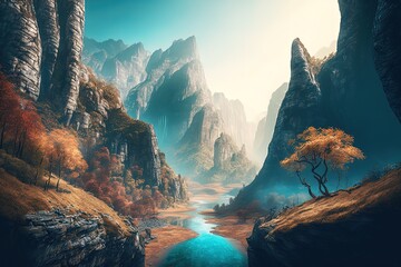 Wall Mural - Breathtaking fantasy landscape. Generative AI