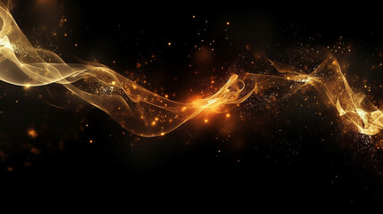 Abstract gold light sparks on black background 