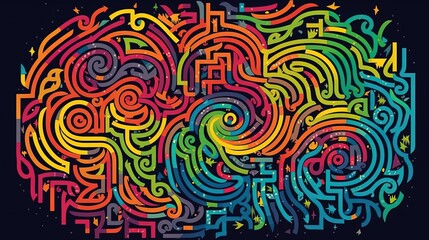 Rainbow maze pattern. Generative AI