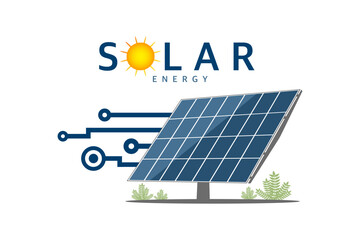 Wall Mural - Solar energy, Solar panels or Solar power, Electric power generation industry, Renewable energy and Environmental conservation, Ecology and Sustainable energy source, Use clean green energy concept.