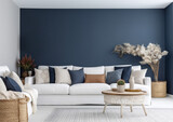 Fototapeta  -  blank wall coastal beach  style interior mockup living room with sofa and details
