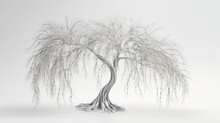 A Delicate Willow Tree Watercolor Illustration - Generative AI.