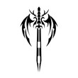 Illustration vector graphic of tribal art sword with demon wings for tatto 