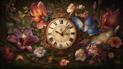 Wall Mural - Floral pocket watch. Generative AI