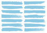 Fototapeta Sypialnia - Set Vierzehn Blaue Pinselstriche Streifen Kratzer