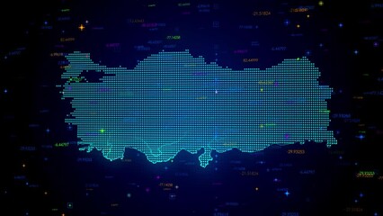 Wall Mural - futuristic motion view blue colorful shiny digital technology hud dots mosaic grid turkey map separa