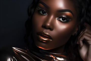 Generative ai studio portrait of beautiful african dark skin woman on color background