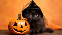 Cute Kitty In Halloween Costume. Boo-tiful Whiskers: Halloween-Clad Kitten. Generative AI