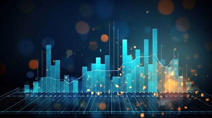 Poster - sales data growth graph chart and stock market are being analyzed. On a blue background, business strategy with generative ai