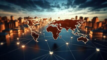 Poster - world map with logistic network distribution on background and Logistics Industrial Container Cargo freight ship for Concept of fast or instant shipping with generative ai