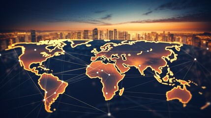 Poster - world map with logistic network distribution on background and Logistics Industrial Container Cargo freight ship for Concept of fast or instant shipping with generative ai