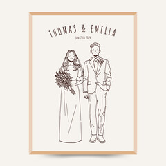 Wall Mural - Classic wedding couple illustration line art style