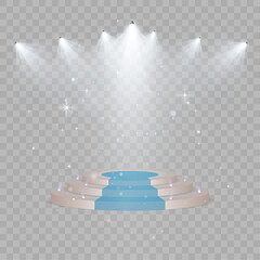 Poster - 3D Scene - Winners podium platform. In the background is a neon circle with special lighting effects. / 3D visualization	