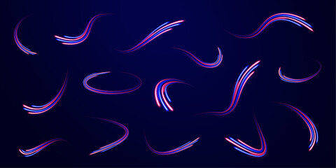 lines in the shape of a comet against a dark background. illustration of high speed concept. curved 