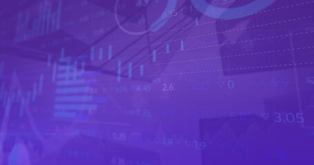 Wall Mural - Animation of statistical and stock market data processing against low angle view of tall buildings