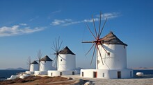 Windmill In Mykonos, Ai Generative