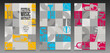 Abstract music cover set. Mosaic pattern design. Stripes and musical instrument silohuettes. Modern wall art, poster, brochure, flyer. Gray tone and yellow, cyan and magenta colors background.