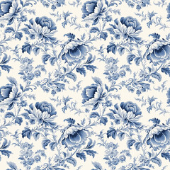 Vintage French Floral Toile Blue pattern