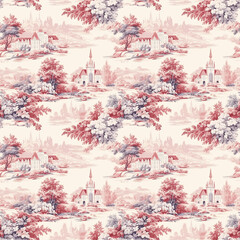 Vintage French Floral Toile Red pattern