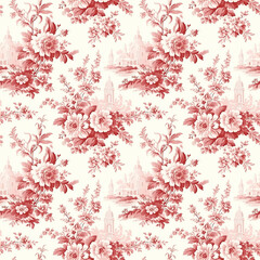 vintage french floral toile red pattern