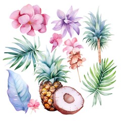  Watercolor Pastel Hawaii clip art on white background Generative AI 