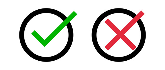 Aufkleber - Check mark and cross mark icon set. Success and failure. Good and bad. Vector.