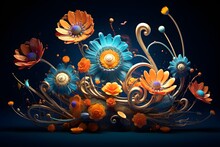 3d Colorful Flower Design. 3d Artificial Flower Background. Water Lily In The Pond. Background And Wallpaper Illustration. Generative AI.