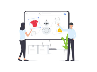Wall Mural - flat vector illustration of generate image and text for ecommerce platform. artificial intelligence 