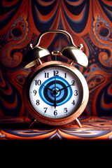 alarm clock in the style of optical illusion painting