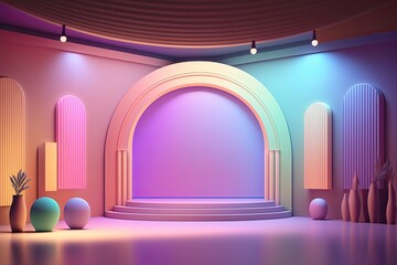 stand podium wall scene pastel color background, geometric shape for product display presentation. m
