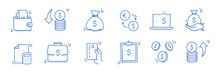 Money Cash, Coin Business Doodle Icon Set. Dollar Coin, Money Profit Doodle Line Sketch Business Inflation, Cash Payment. Financial Profit, Growth Icon. Outline Editable Stroke. Vector Illustration