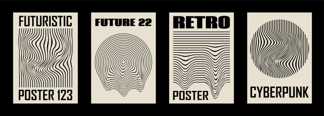 Retro futuristic Y2k abstract geometric posters, wall art, t-shirt prints, banners