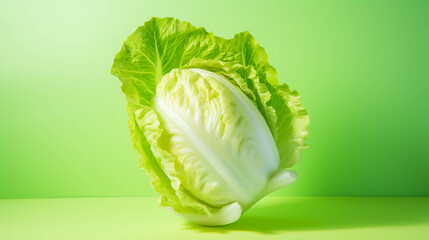 Iceberg lettuce on colorful background. empty copy space on the side for text. Bright Vibrant colors. Generative AI.