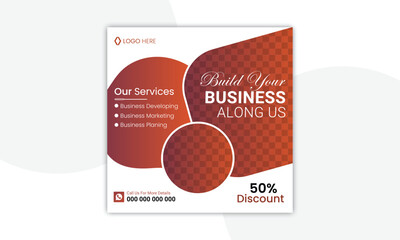 Wall Mural - Business marketing agency promotion social media post template. Editable square banner design with place for the photo.