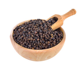 Canvas Print - peppercorn in wood bowl isolated on transparent png