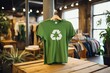 © Mohammad - Recycled Tshirts at a store, Climate change global warming recycling concept, ESG 2050 Carbon Neutrality goals