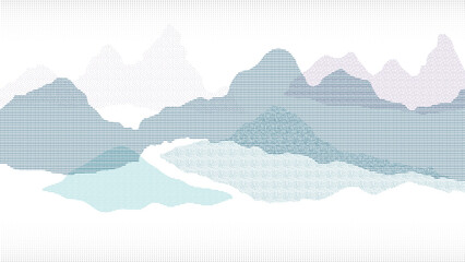 mountain in oriental style background vector. chinese landscape with dot pattern, hills, line art, j