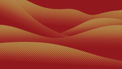 Abstract mountain background vector. Mountain landscape with fading dot effect, halftone, dot grunge texture. Red and gold hills art wallpaper design for print, wall art, cover and interior.