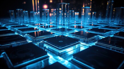 Poster - Three-dimensional cubic structure. Frame construction. Technology concept background.