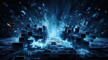 Poster - Three-dimensional cubic structure. Frame construction. Technology concept background.