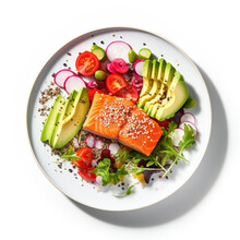 Health-focused Smoked Salmon Dinner With Quinoa Salad And Avocado Slices Generative Ai