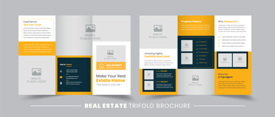 Real Estate Business Trifold Brochure Template Design | Business Advertisement Layout Design | Easy To Edit & Customize