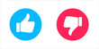 Thumb up or down icon. Ok and bad sign in rainbow style. Positive and negative choice. Isolated illustration of like or dislike decision. Social style of buttons. 