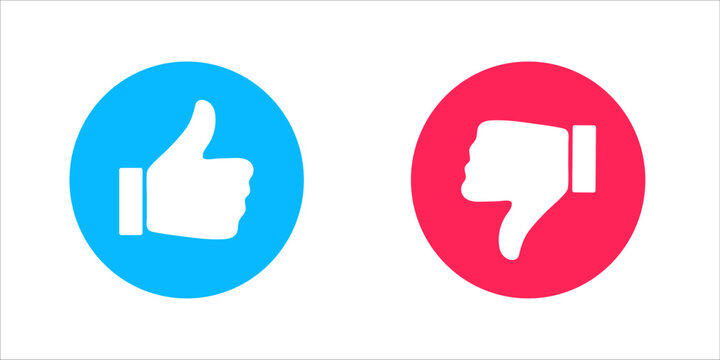 thumb up or down icon. ok and bad sign in rainbow style. positive and negative choice. isolated illu