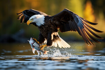 Poster - Bald eagle catching fish