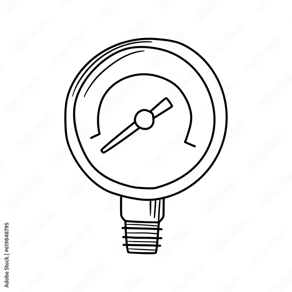 Vector illustration of a pressure gauge in doodle style. Linear ...