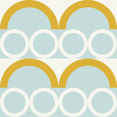 Poster - Simple geometric seamless pattern. Modern abstract background with circle, semi circle, square, rectangle stripe shapes in pastel colors.
