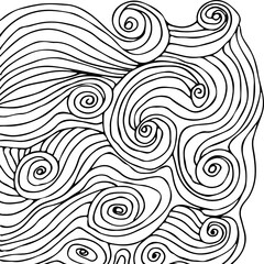 Poster - Simple minimalist wave pattern. Hand drawn graphic line art. Modern abstract  landscape. Monochrome black and white curly doodles