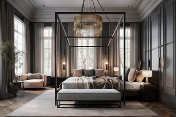 Elegant urban bedroom haven, luxurious retreat. Generative AI
