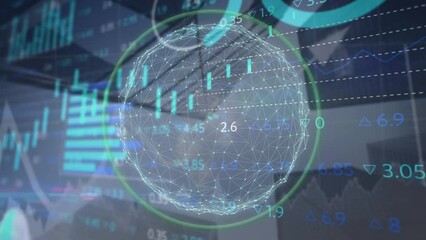 Poster - Animation of globe of network of connections, statistical, stock market data processing